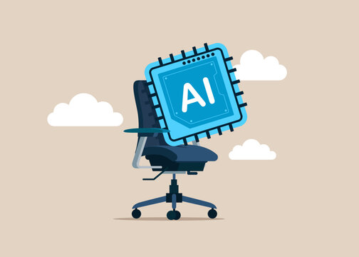 Artificial Intelligence chip on office chair. Modern vector illustration in flat style