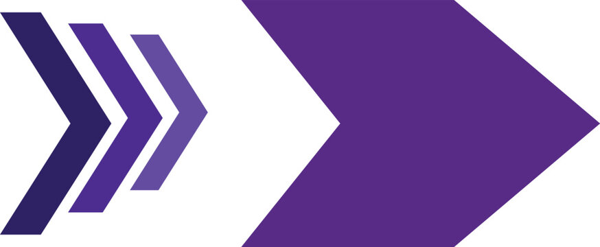 Purple chevron arrows pointing right on white background representing progress and direction in a clean graphic style