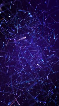 VERTICAL VIDEO, Abstract digital network background with chaotic glowing blue light trails and particle sparks.