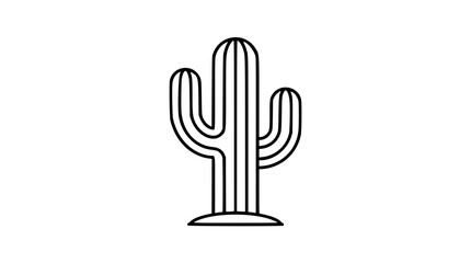 A clean black and white line art vector icon of a desert cactus, ideal for botanical themes, southwest decor, travel maps, or nursery prints. © watsons