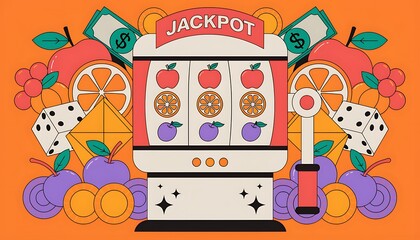 Naklejka premium Slot machine with jackpot and fruits