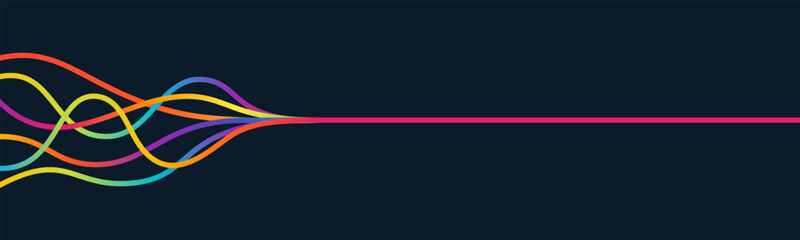 rainbow wavy lines converging into single straight line vector banner © DrawingMyDiary