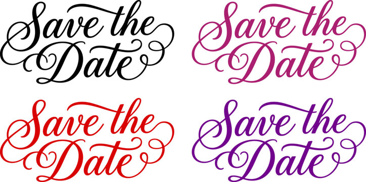 Save the date calligraphy variations four color options