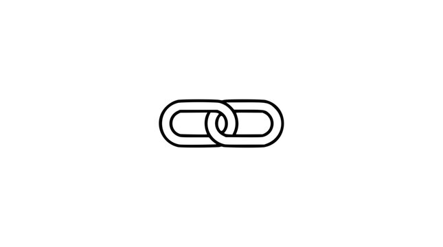 Clean black and white line art vector icon of interlocking chain links, ideal for hyperlink, connection, security, and networking interfaces.