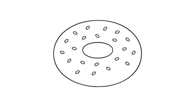 A clean black and white line art vector icon of a whole bagel with a visible hole, ideal for coffee shop signage, recipe websites, or food packaging and promotional materials.