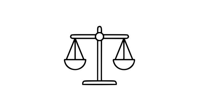 A clean black and white line art vector icon of an unbalanced scale with tipped pans, useful for injustice, inequality, or disproportion concept illustrations.
