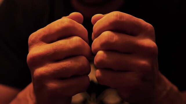 Close-up of two clenched fists, ready for action or impact, intense emotion