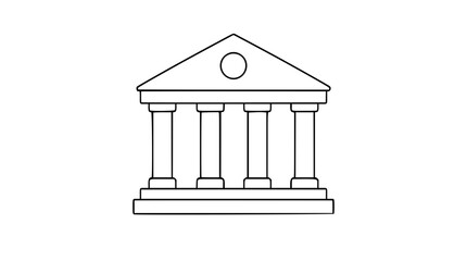 Obraz premium A clean black and white line art vector icon depicting a classical bank building with columns, ideal for financial services, banking apps, or institutional branding materials.