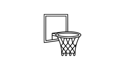 A clean black and white line art vector icon depicting a basketball hoop with backboard and net, great for sports apps, gym signage, or athletic event promotions. © Hassan