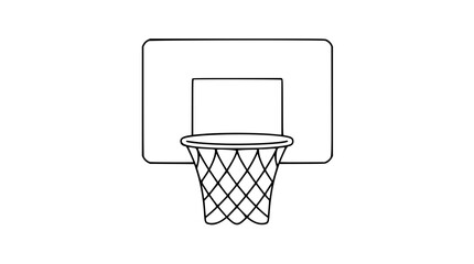 A minimalist black and white line art vector icon depicting a basketball hoop from a side angle, ideal for sports websites, coaching materials, or fitness branding. © Ekha