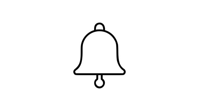 A clean black and white line art vector icon of a traditional hand bell, great for notifications, alerts, school, church, or service bell representations in interfaces.