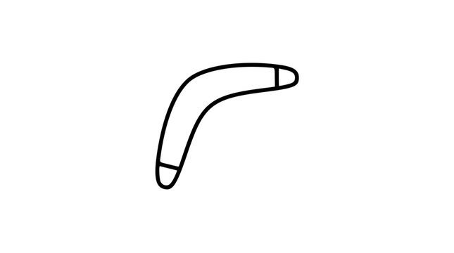 A clean black and white line art vector icon of a boomerang, fitting for Australian heritage designs, sports equipment branding, or returning concept metaphors.