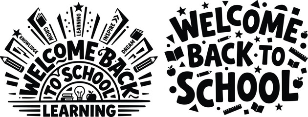 Obraz premium Welcome back to school lettering with educational elements and vibrant design for learning concept