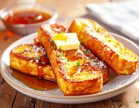 French toast sticks with butter, diner style. AI