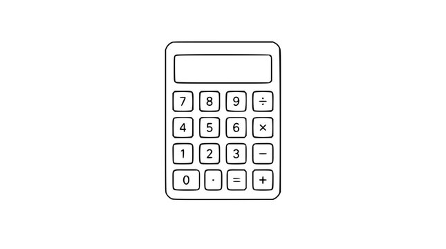 A clean black and white line art vector icon of a scientific calculator with advanced function keys, suited for engineering, science, or higher education visual materials.