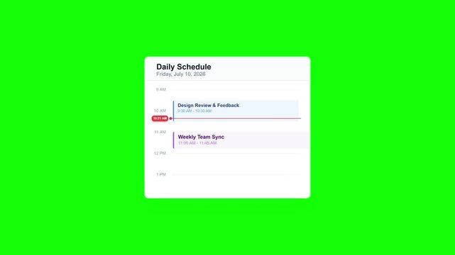 Daily schedule agenda organizer interface animation, green screen
