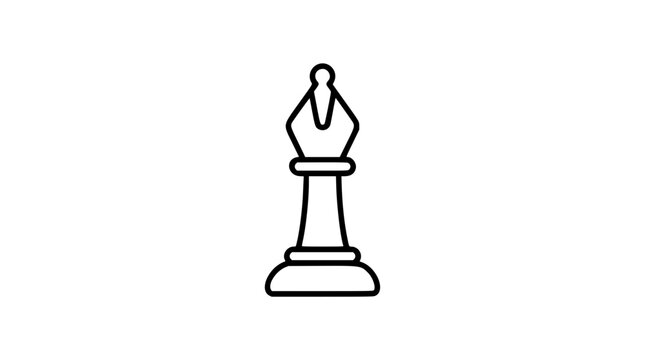 A clean black and white line art vector icon of a chess bishop piece with its distinctive mitre top, ideal for gaming platforms, strategy tutorials, or competitive tournament branding.