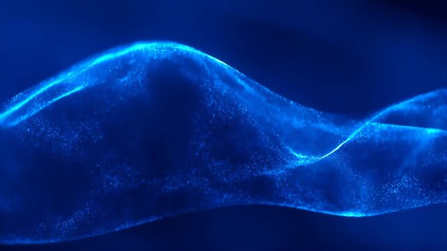 Neural Network Visualization Glowing Fluid Motion with Blue Light Waves and Fractal-Like Digital Patterns on Dark Background