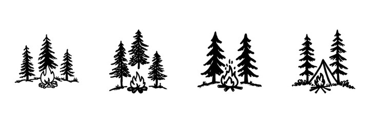 Obraz premium Camping And Campfire Scenes In Hand Drawn Style Set. Outdoor Adventure Doodle Sketch Collection. Perfect For Nature Enthusiasts And Travel. Isolated Vector Illustration