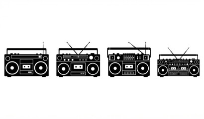 Retro Boom Box Silhouette Icon Set © Bodyuj