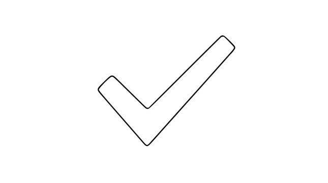 A clean hand-drawn checkmark line art vector icon suitable for illustrating confirmation, achievement, or successful status in various applications.