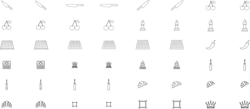 Set of 48 hand-drawn vector line icons, minimalist black outline illustrations bundle, scalable and editable stroke clipart collection for web, ui, presentations, and print