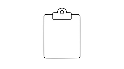 A clean black and white line art vector icon of a clipboard with paper, perfect for productivity apps, task management interfaces, or office documentation graphics. © Dolon