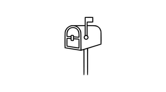 A clean black and white line art vector icon of a curbside mailbox, excellent for postal services, home address markers, or neighborhood communication themes.