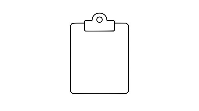 A clean black and white line art vector icon of a clipboard with paper, perfect for productivity apps, task management interfaces, or office documentation graphics.