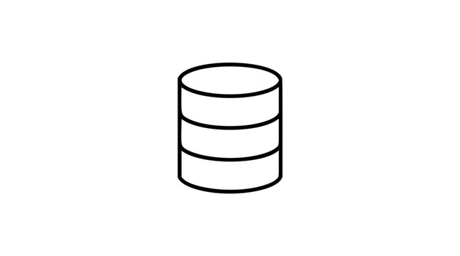A clean black and white line art vector icon of a database, designed for technology companies, software development presentations, or cloud storage service interfaces.