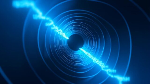 Nanophotonics Research Tunnel with Light Trapped Inside a Circular Pattern Featuring Science, Technology, Photonics with Blue and Glowing Elements