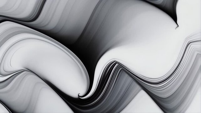 Abstract Waves with Smooth Flowing Lines in Monochrome Design Featuring Black, White, Fluid with Dynamic and Artistic Elements for Background