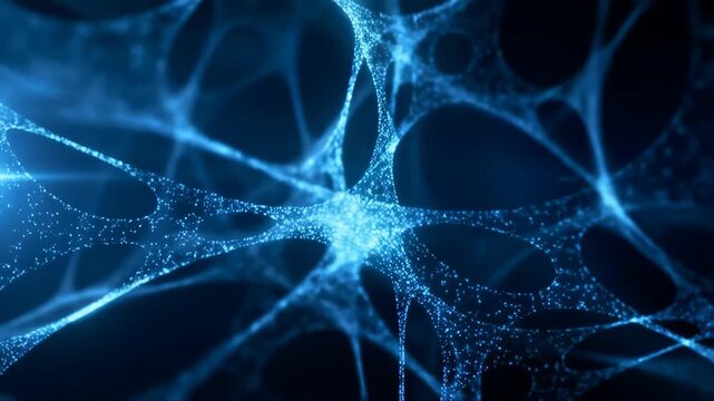 Nanotech Microscopic World Showing Luminous Particles in a Dark Blue Digital Environment Featuring Abstract, Futuristic, Science with Technology