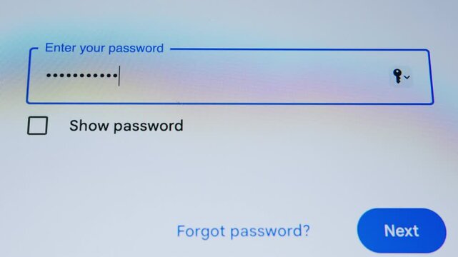 Enter password on PC macro close up, Log in Close up of computer screen entering correct password to system.