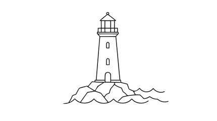 A clean black and white line art vector icon of a coastal lighthouse beacon, ideal for maritime navigation, nautical themes, travel destinations, or coastal tourism guides. © Raju