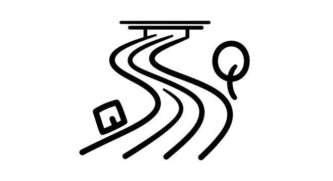 Abstract winding path icon with tree and box