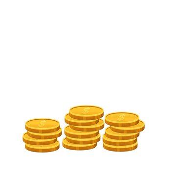 Animation of golden coins falling on top of each other on white background. 2D motion animated footage