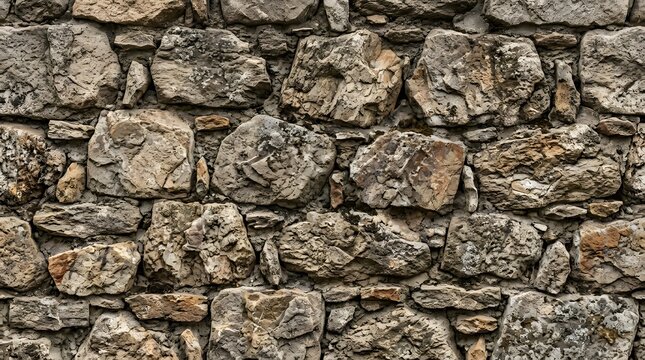 Detailed Texture of an Ancient Stone Wall Featuring Rough Masonry Blocks