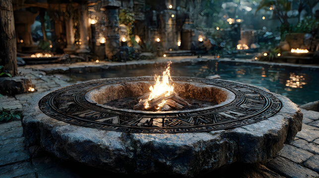 Forgotten Ancient ritual forge glowing mystical flames enchanted stone sanctuary fantasy Images