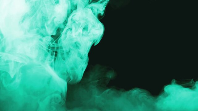 Abstract turquoise smoke swirls and drifts across a dark background