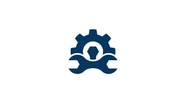 Gear and wrench logo symbol.
