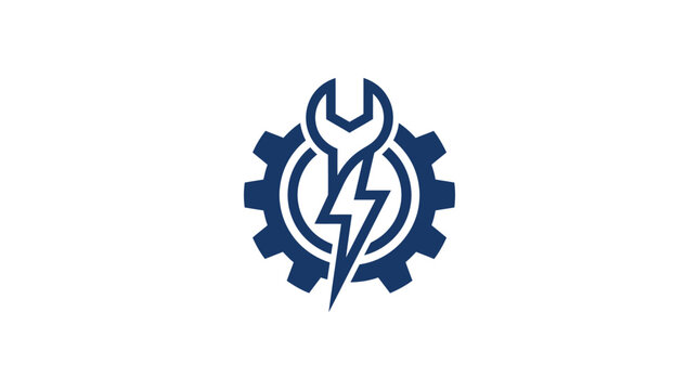 Gear with wrench and lightning bolt.