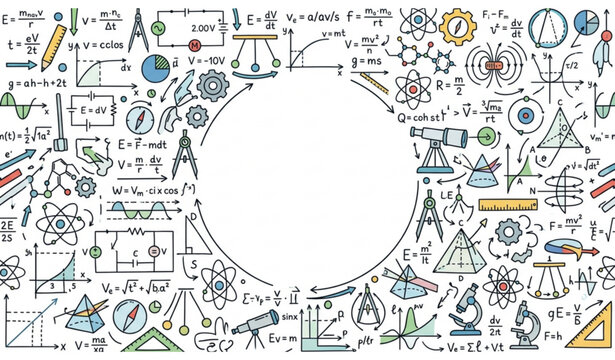Physics Mathematics Formula Doodle Border Vector with Science Education Hand Drawn Elements