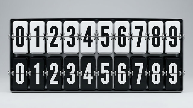 Vintage mechanical flip board display featuring numeric digits from zero to nine sequences
