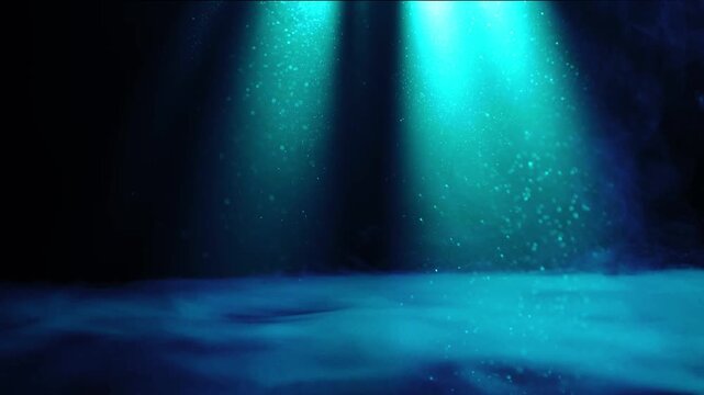 Mysterious blue light beams pierce through atmospheric smoke and particles