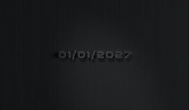 Happy New Year 2027 date 01/01/2027 on elegant black metallic striped background, 3D rendering illustration