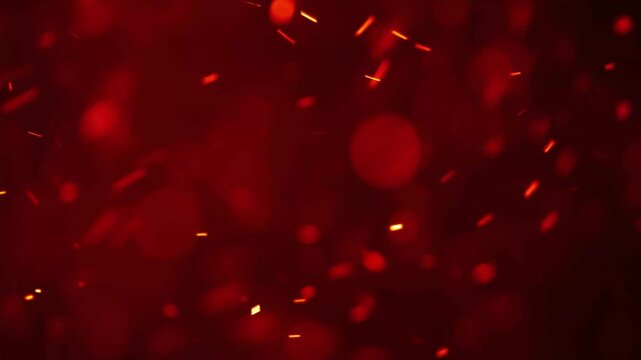 Fiery embers float and glow in a dark, warm, and magical atmosphere