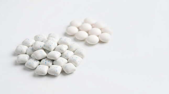 Candy, Mentos, Chewing gum Mentos without sugar. On white background Selective Focus Space for text