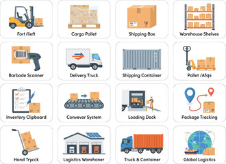 Obraz premium Logistics and supply chain management icons set