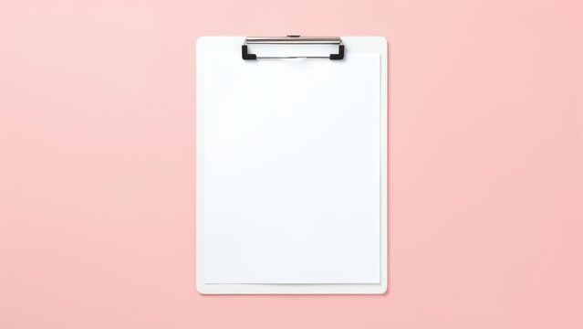 overhead flat lay blank clipboard paper on pastel blush pink background for planning productivity mockups fresh clean organization concept